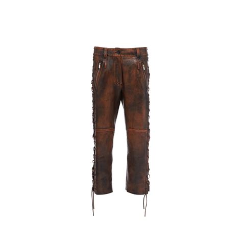 miu miu double belt pants|Cognac/black Vintage.